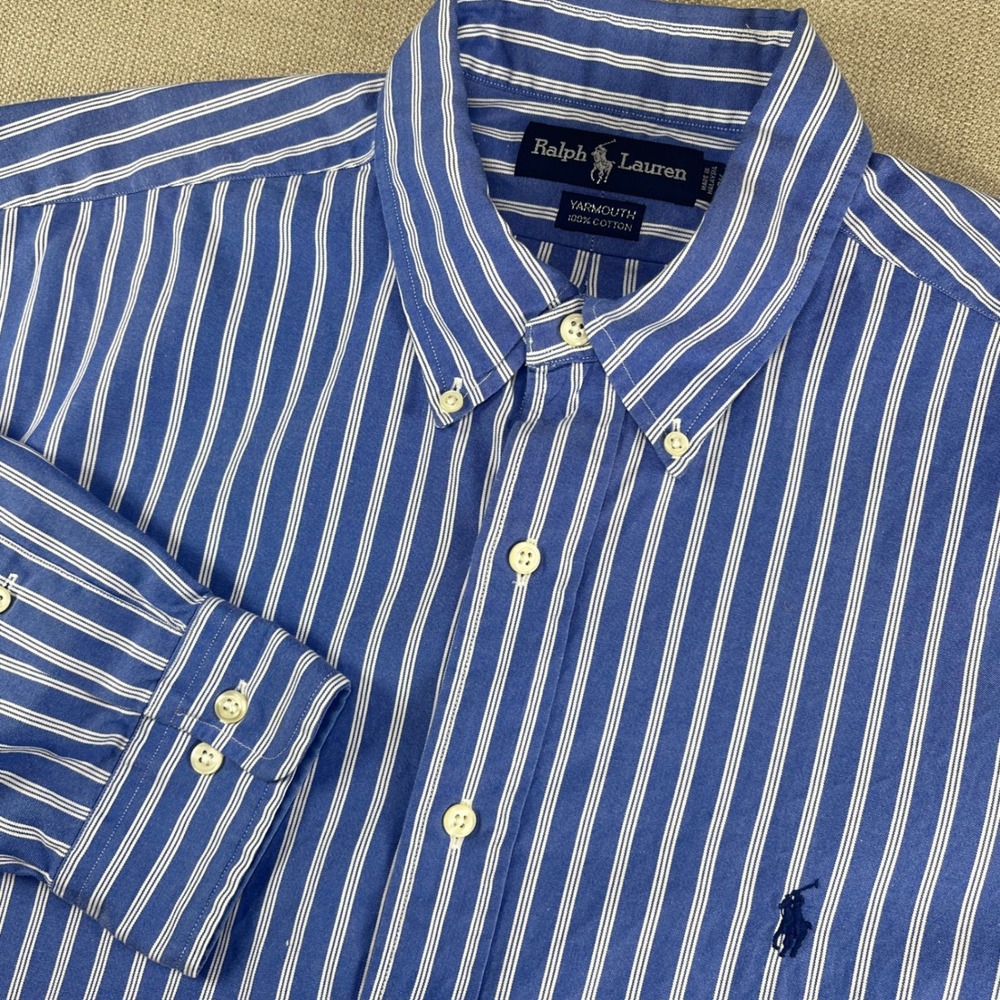 Ralph Lauren Yarmouth Button Down Shirt‎ & Collar 16.5 34/35 Blue/White Striped